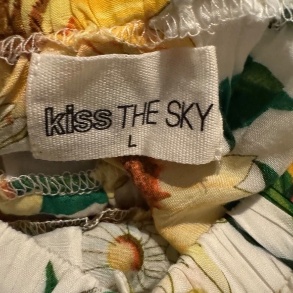 Kiss The Sky White Yellow Sunflower Women’s Button Tie High-Low Dress Large New - Picture 6 of 6